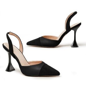 Coutgo Women's Slingback Pumps- Pointed Toe- Slip On- Stiletto Heels- Patchwork